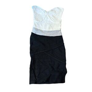Bebe Colorblock Strapless Bandage Dress Medium Black White